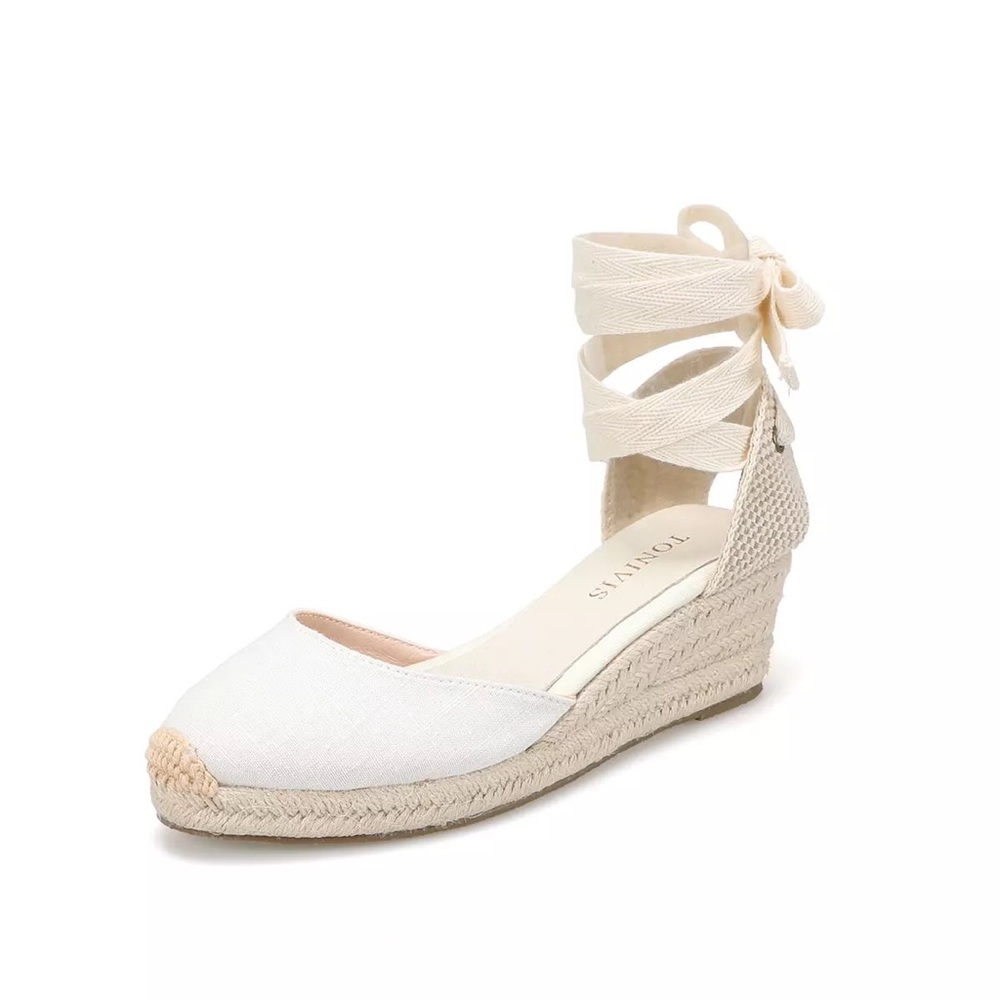 Ankle Tie Espadrille Wedges - Picture 1 of 9